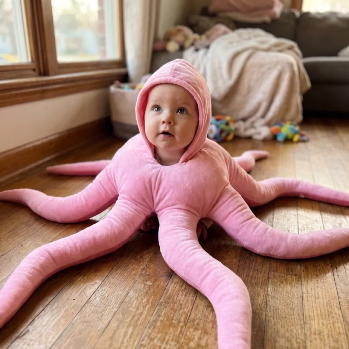 The costume laid flat with all eight arms spread